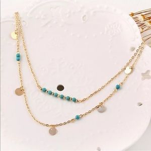 Two layered gold necklace turquoise beads